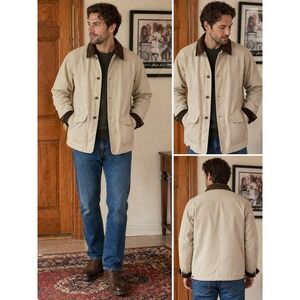 L.L.Bean Barn Coat Men's Large Tan Canvas Chore‎ Jacket Corduroy Collar Workwear